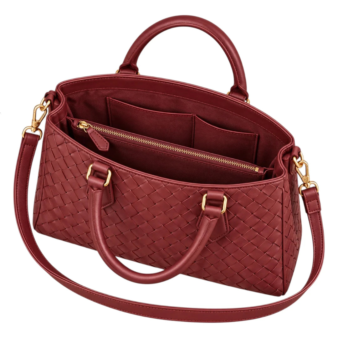 BagCouture Rose Weave Faux Leather Satchel Handbag