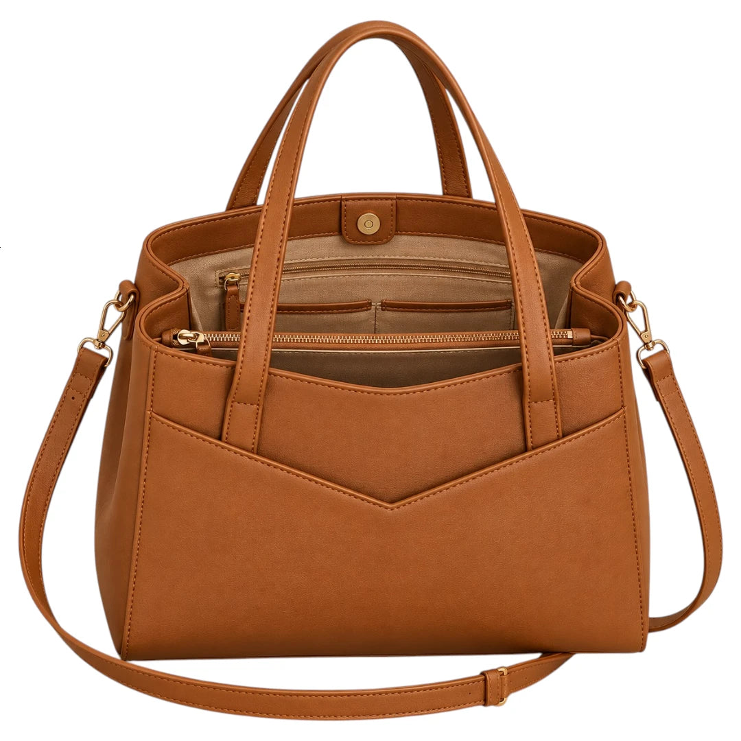 BagCouture Amber Pocket Faux Leather Tote Handbag