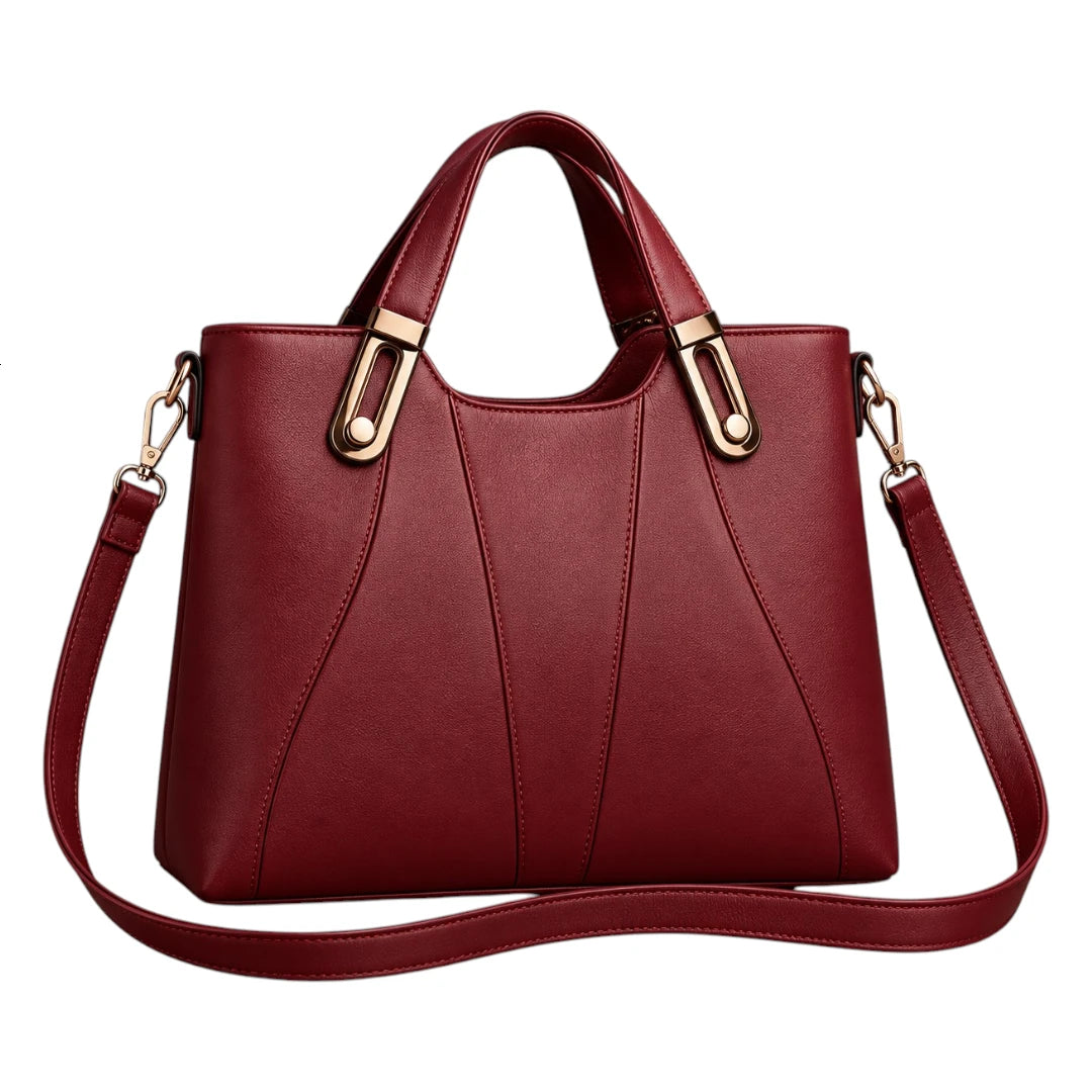 BagCouture Burgundy Curve Faux Leather Satchel Handbag