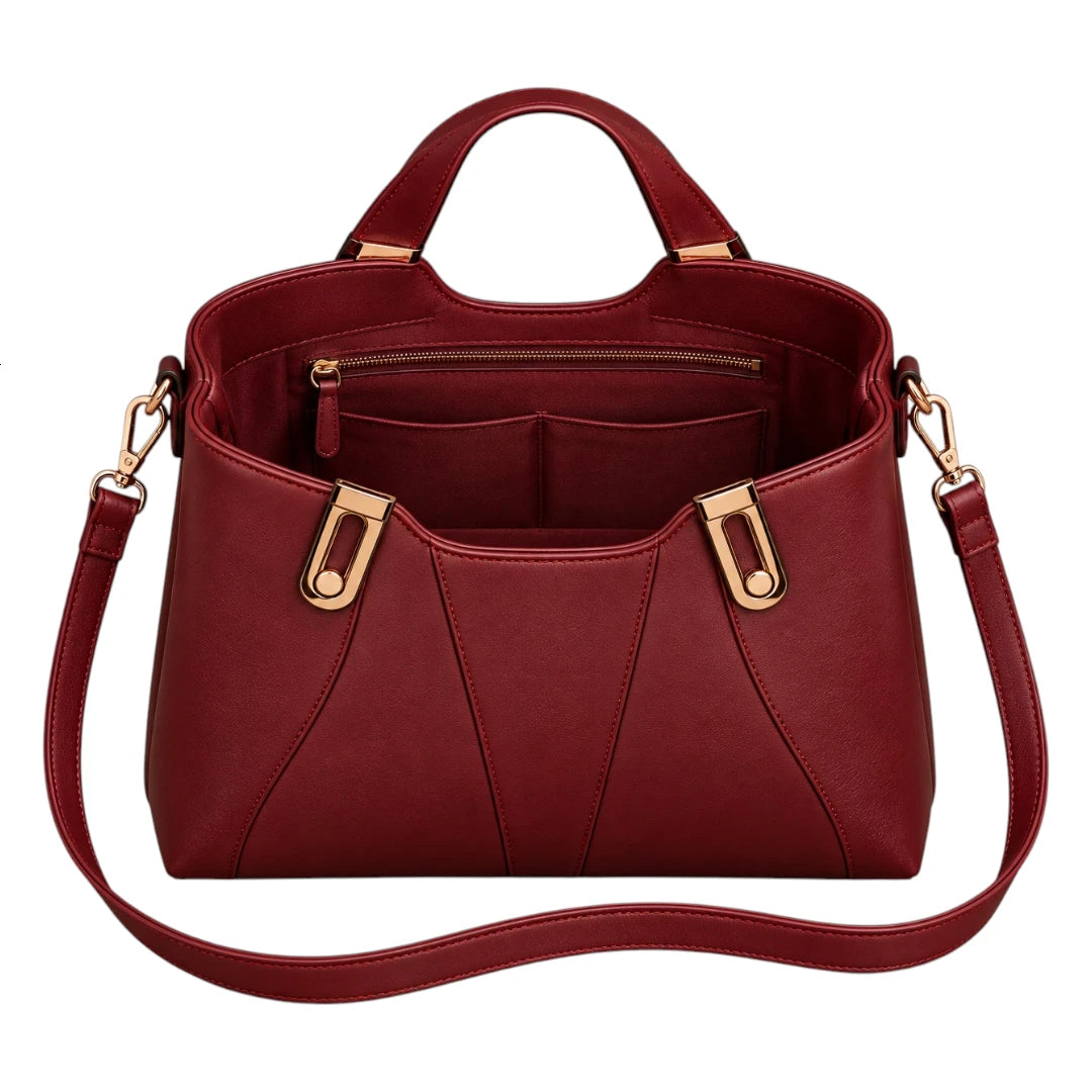BagCouture Burgundy Curve Faux Leather Satchel Handbag