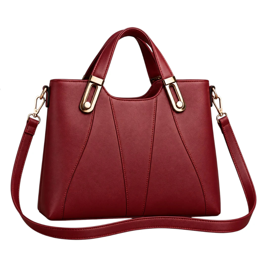 BagCouture Burgundy Curve Faux Leather Satchel Handbag