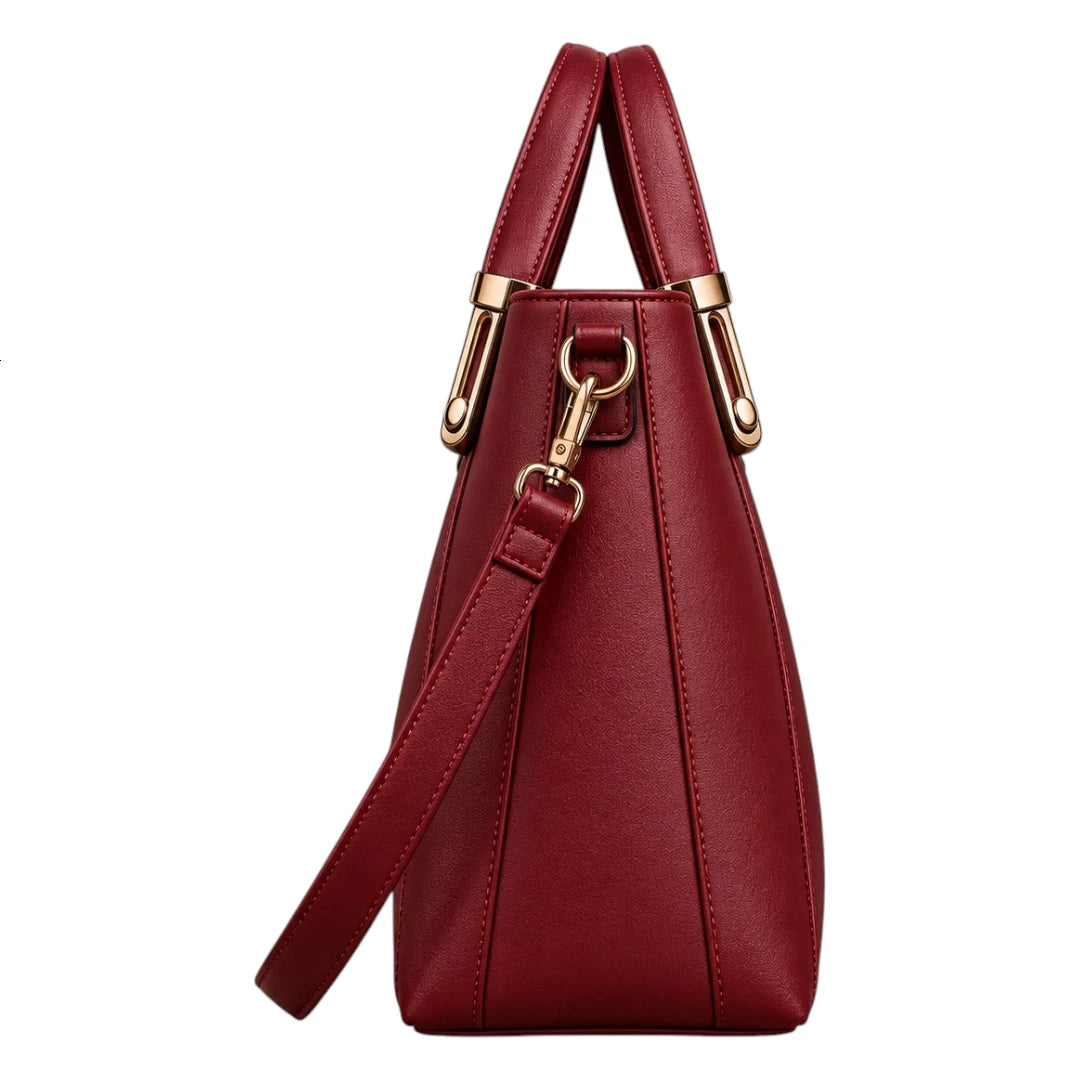 BagCouture Burgundy Curve Faux Leather Satchel Handbag