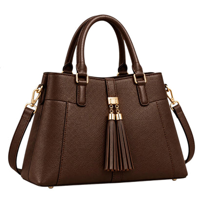 BagCouture Cocoa Tassel Faux Leather Satchel Handbag