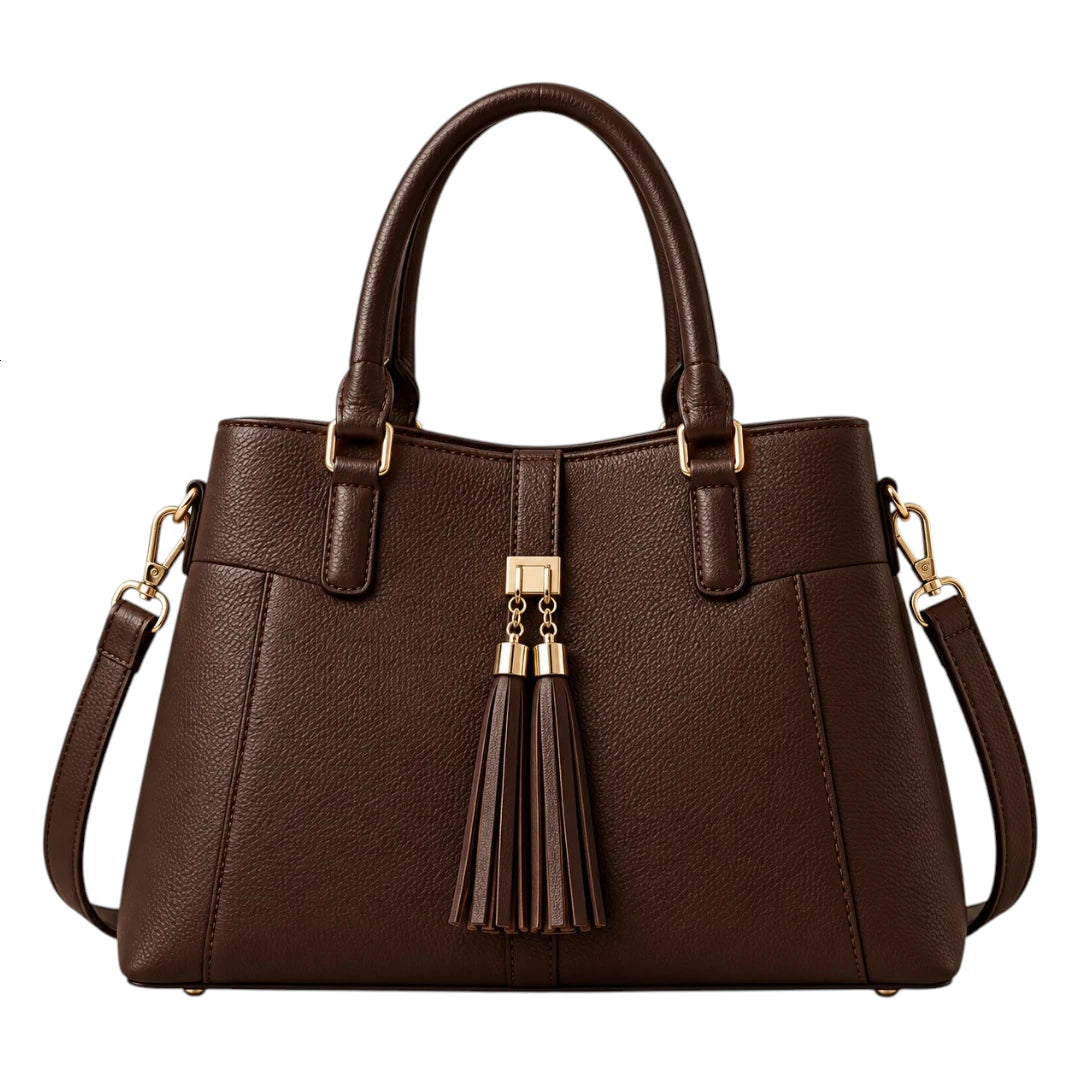 BagCouture Cocoa Tassel Faux Leather Satchel Handbag