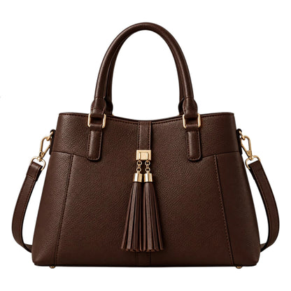 BagCouture Cocoa Tassel Faux Leather Satchel Handbag