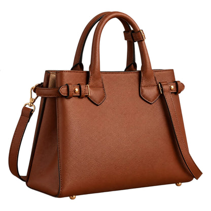 BagCouture Cognac Buckle Faux Leather Satchel Handbag