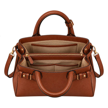 BagCouture Cognac Buckle Faux Leather Satchel Handbag