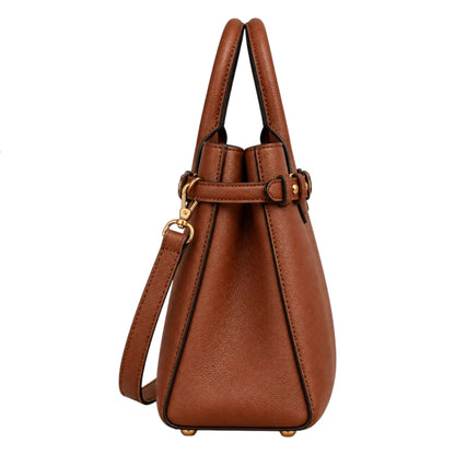 BagCouture Cognac Buckle Faux Leather Satchel Handbag