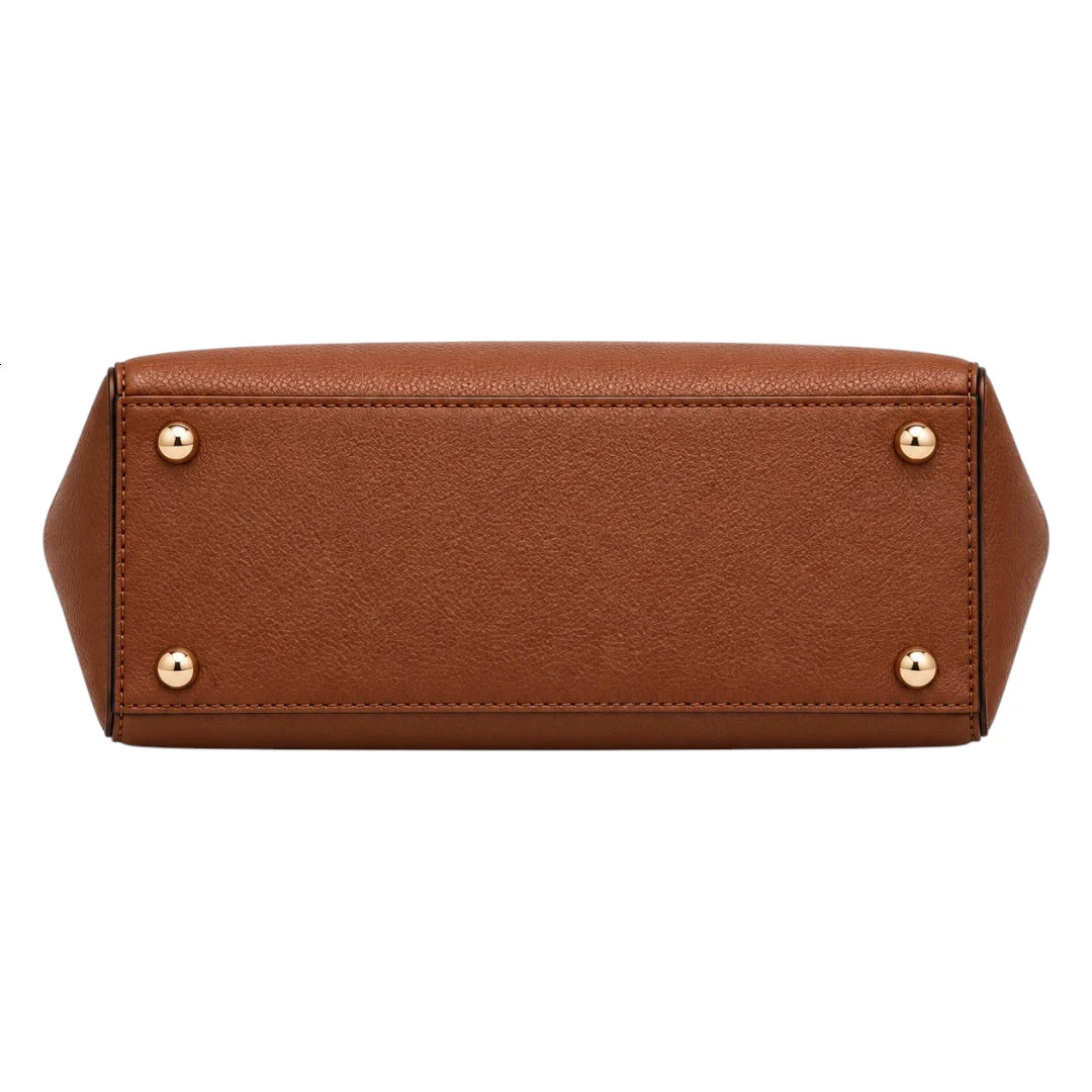BagCouture Cognac Buckle Faux Leather Satchel Handbag