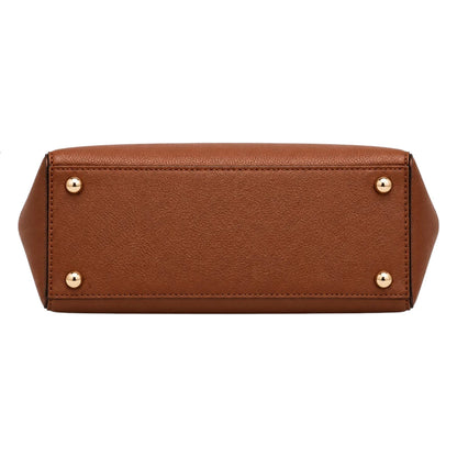 BagCouture Cognac Buckle Faux Leather Satchel Handbag