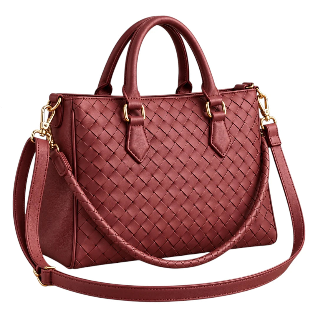 BagCouture Rose Weave Faux Leather Satchel Handbag