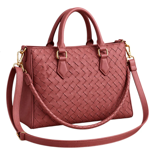 BagCouture Rose Weave Faux Leather Satchel Handbag